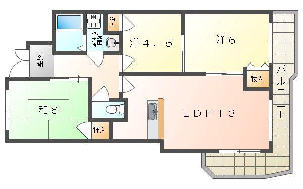 宮野コーポ(3LDK/6階)の間取り写真