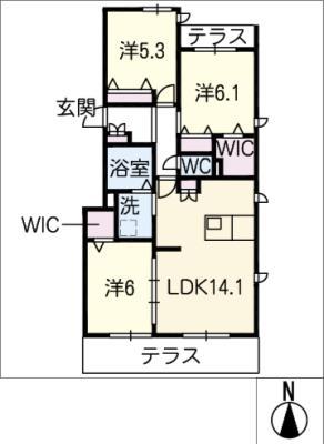 BELLE VUE社台(3LDK/1階)の間取り写真