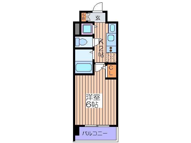 プレサンス上町台東平(1K/6階)の間取り写真