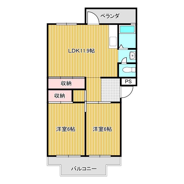 第一コーポ学苑(2LDK/1階)の間取り写真