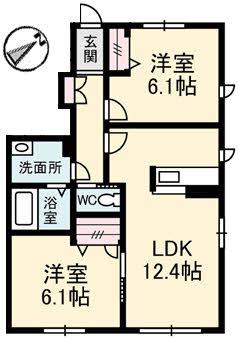 シャーメゾン郡家 C棟(2LDK/1階)の間取り写真