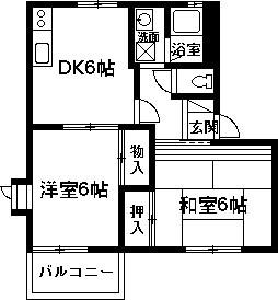 ファインKTK A(2DK/2階)の間取り写真