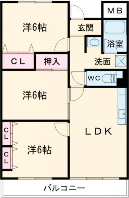 セーヌ東岸和田(3LDK/4階)の間取り写真