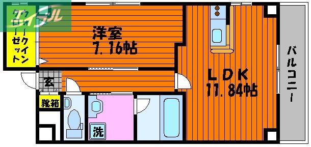 ハートフル大元駅前(1LDK/4階)の間取り写真