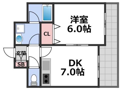 PLUM VERDE(1DK/7階)の間取り写真