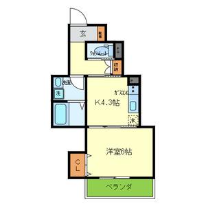 ロータスコートIV(1K/2階)の間取り写真