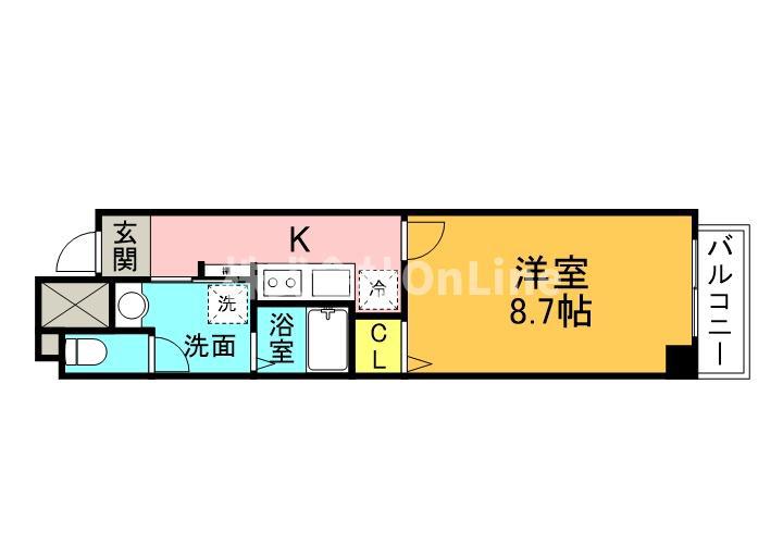 CITY SPIRE上本町(1K/7階)の間取り写真