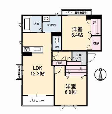 ヴェントフェリーチェ B棟(2LDK/3階)の間取り写真