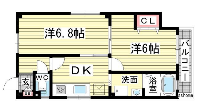六甲ハイツ(2DK/3階)の間取り写真