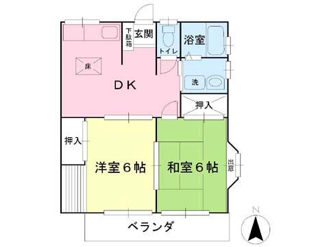 コーポマロニエB棟(2DK/1階)の間取り写真