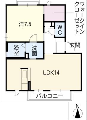 ハピネス平井 C棟(1LDK/2階)の間取り写真