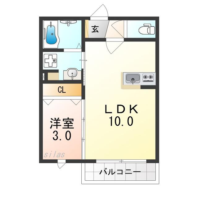 フェリーチェ泉大津(1LDK/2階)の間取り写真