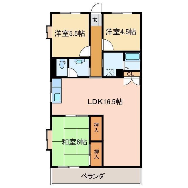 アサヒパレス庄内(3LDK/3階)の間取り写真