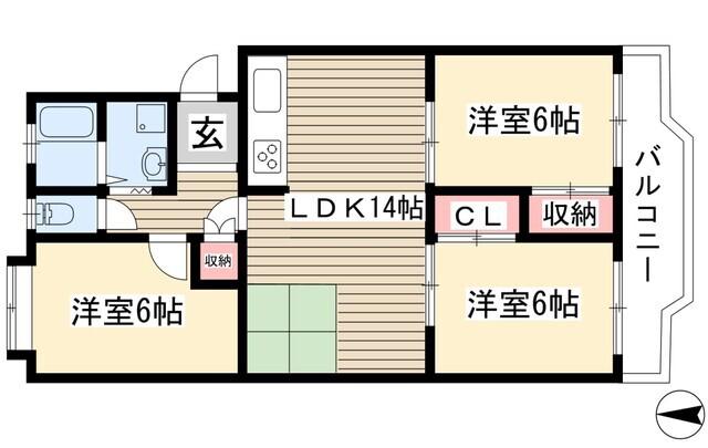 一社デューゼ(3LDK/3階)の間取り写真