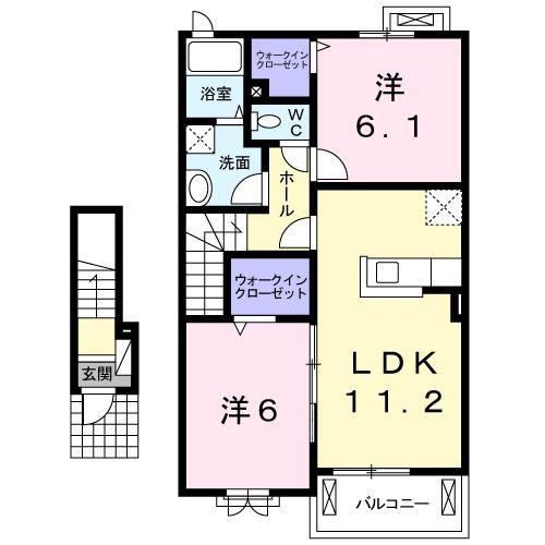 レジデンスA(2LDK/2階)の間取り写真