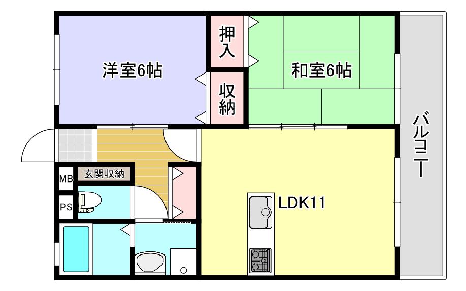 ランベストコート藤野(2LDK/3階)の間取り写真
