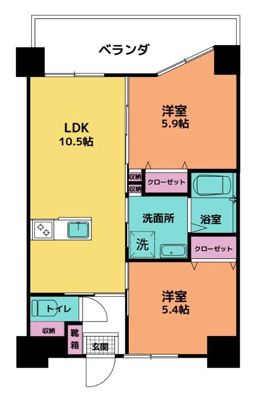 ESAN TERRACE与那原(2LDK/5階)の間取り写真