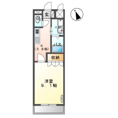 敬愛ハイツA(1K/2階)の間取り写真