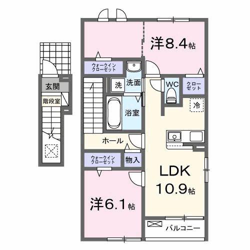 グランベルガーデン(2LDK/2階)の間取り写真