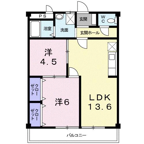 ニューシティM2(2LDK/2階)の間取り写真