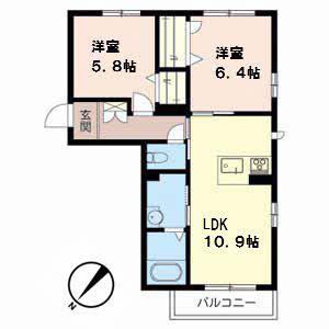シャーメゾンHIKA(2LDK/2階)の間取り写真
