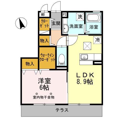 ミルフルール2(1LDK/1階)の間取り写真