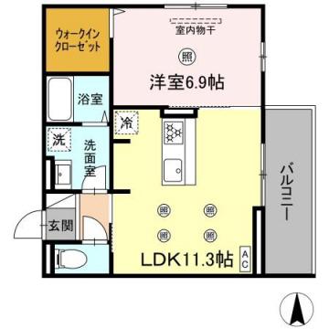ディールーム五十川(1LDK/3階)の間取り写真