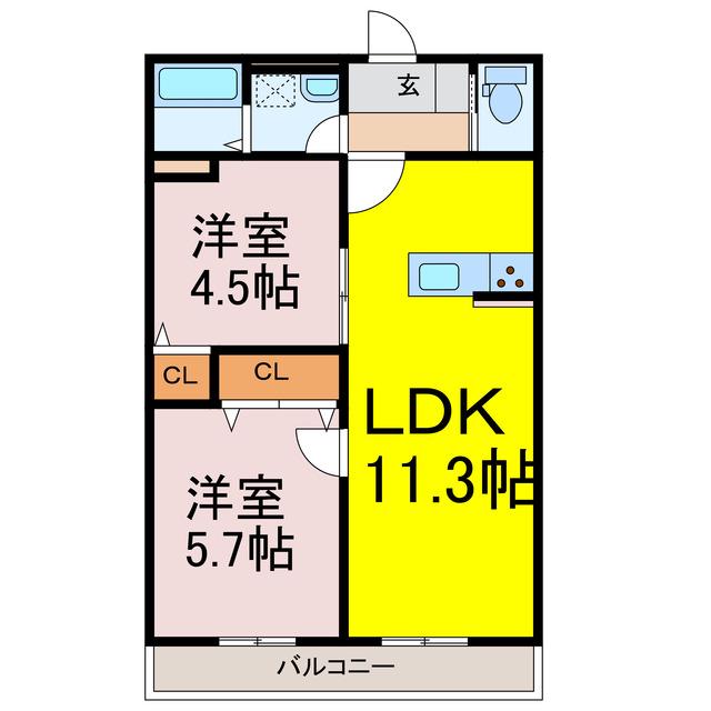 SUN RISE(2LDK/1階)の間取り写真