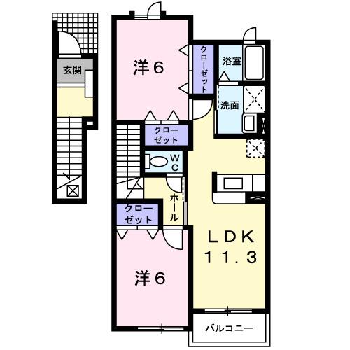 ロワゾーブルーD(2LDK/2階)の間取り写真