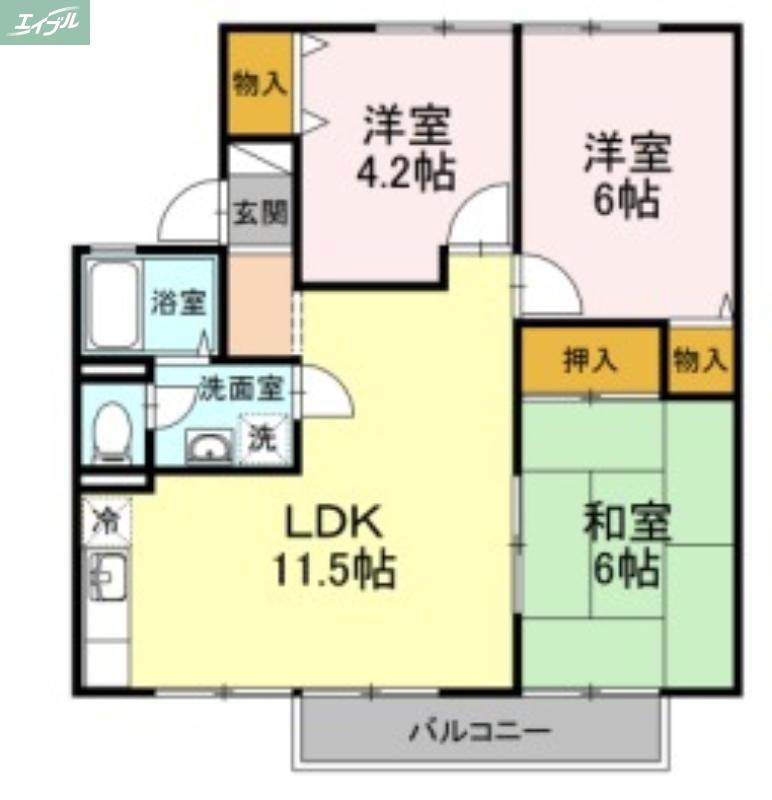 グリーンピースB(3LDK/2階)の間取り写真