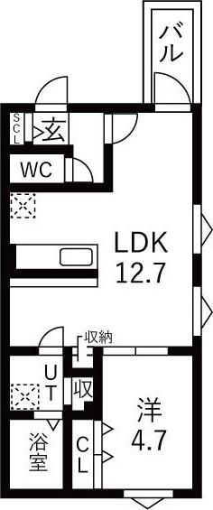 ソレイユ大宝(1LDK/2階)の間取り写真