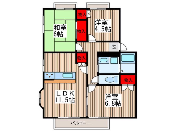 コスモヒルズ 5(3LDK/1階)の間取り写真