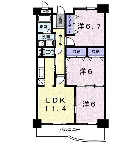 クラール(3LDK/5階)の間取り写真