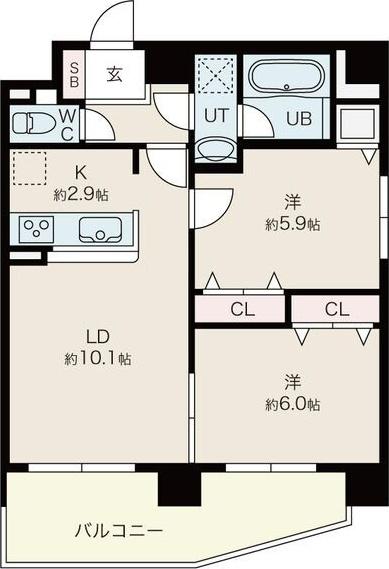 ソールタワー近代美術館(2LDK/9階)の間取り写真