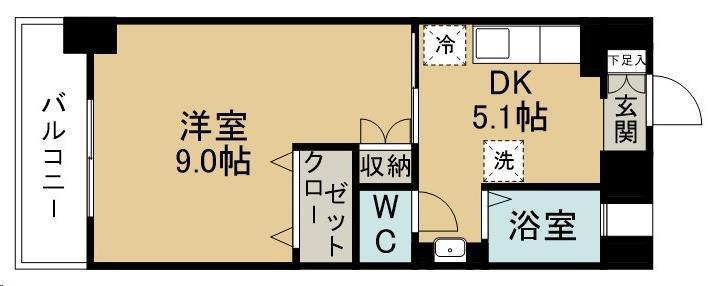 サニービル(1DK/10階)の間取り写真