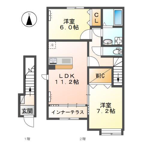 フェリーチェ II(2LDK/2階)の間取り写真
