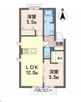 プレステージ川岸 D(2LDK/1階)の間取り写真