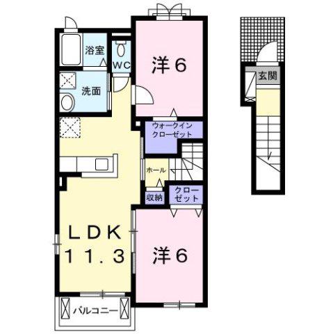 リバーサイドレジデンスC(2LDK/2階)の間取り写真