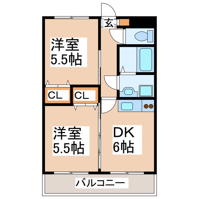 クイーンズシャトレー(2DK/3階)の間取り写真