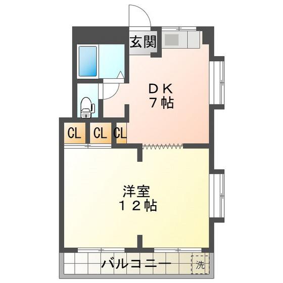 南十字星 S棟(1DK/1階)の間取り写真