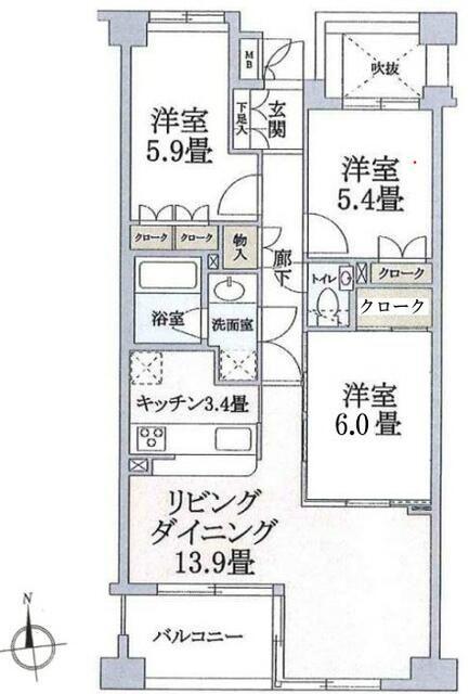 マノー深沢(3LDK/3階)の間取り写真