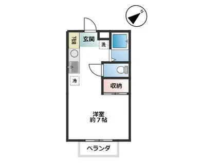 エスポワールB棟(ワンルーム/2階)の間取り写真