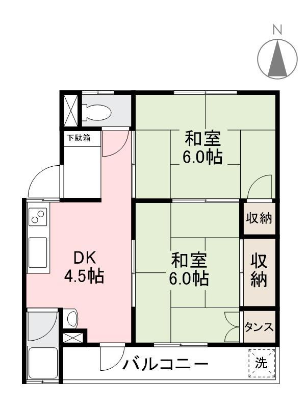 弾正原ビル(2DK/1階)の間取り写真