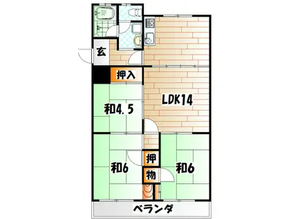 エメラルドマンション東大谷(3LDK/5階)の間取り写真