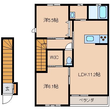 ルヴニールII(2LDK/2階)の間取り写真