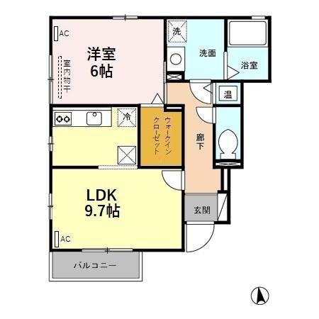 ピースアモールA(1LDK/1階)の間取り写真