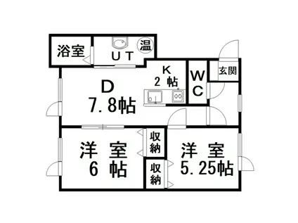 ＪＲ根室本線 釧路駅 バス乗車時間：20分 最寄りバス停で下車 徒歩2分 2階建 築20年(2DK/2階)の間取り写真