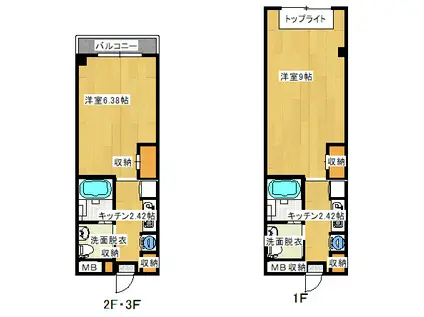 カーサベルII(1K/2階)の間取り写真