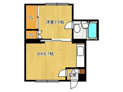 ふじおかハイツ(1DK/2階)の間取り写真