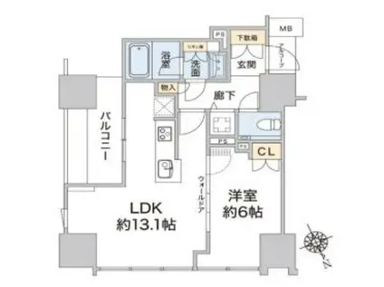 プラウド新虎通(1LDK/16階)の間取り写真